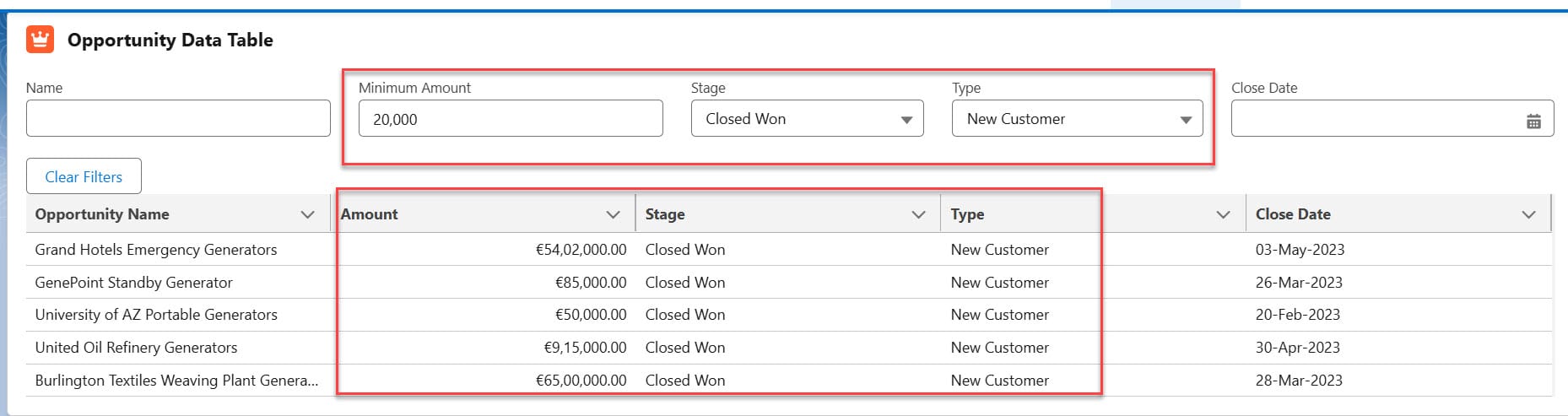 Add multiple filter conditions in salesforce LWC table