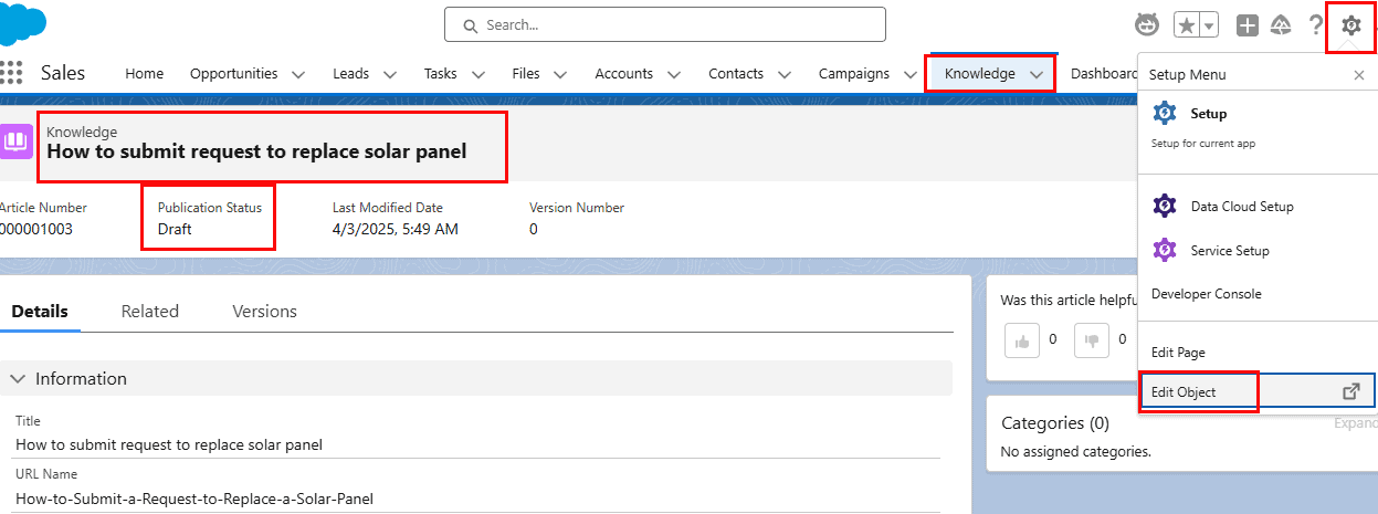 Salesforce Knowledge: Enable Knowledge User & Create Article
