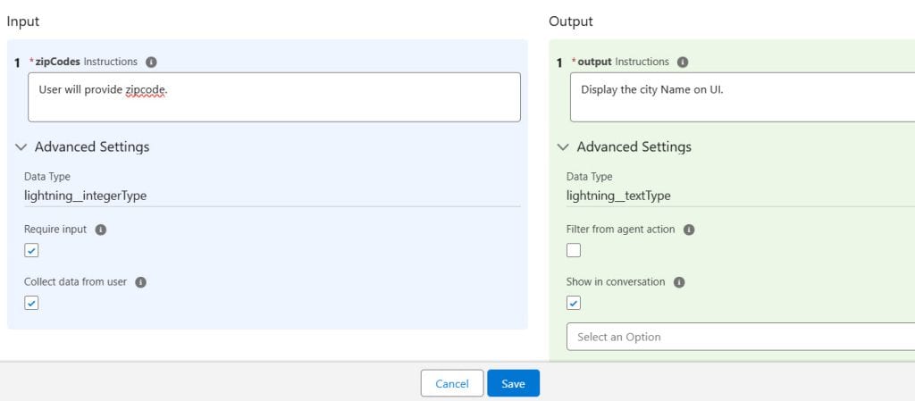 Input and Output Variable for Custom Action for AI Agents in Salesforce Agentforce