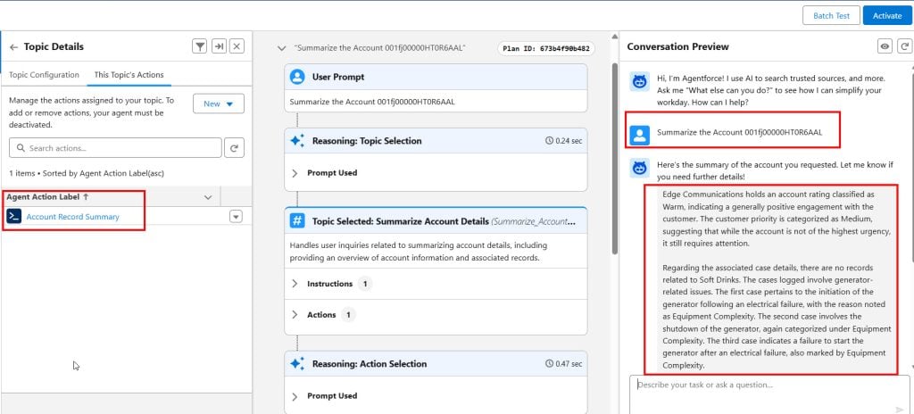 Record Summary Prompt Template Agent Response in Salesforce