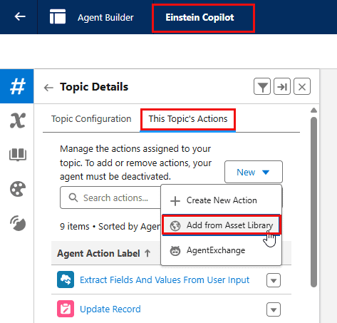 Agentforce agent executing an action based on user prompt in Salesforce