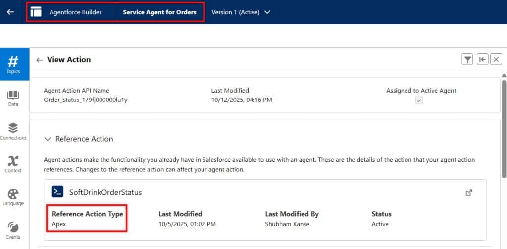 Assign Apex Action to Agentforce Agent in Salesforce