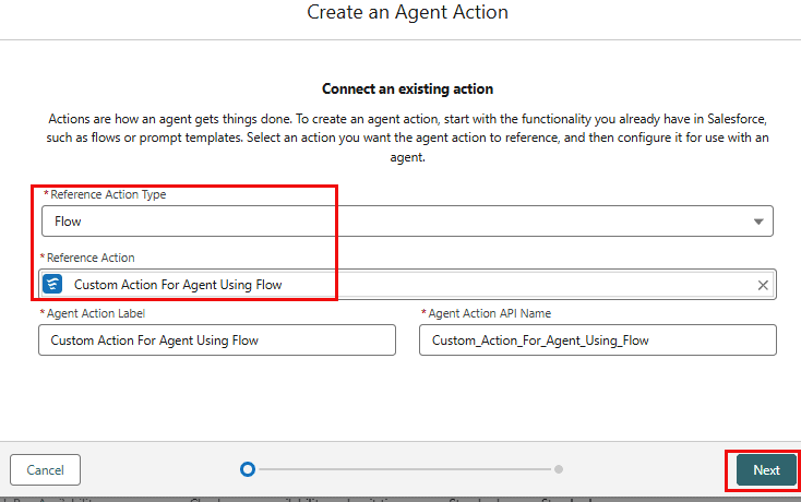 Creating an action for Agentforce agent in Salesforce setup