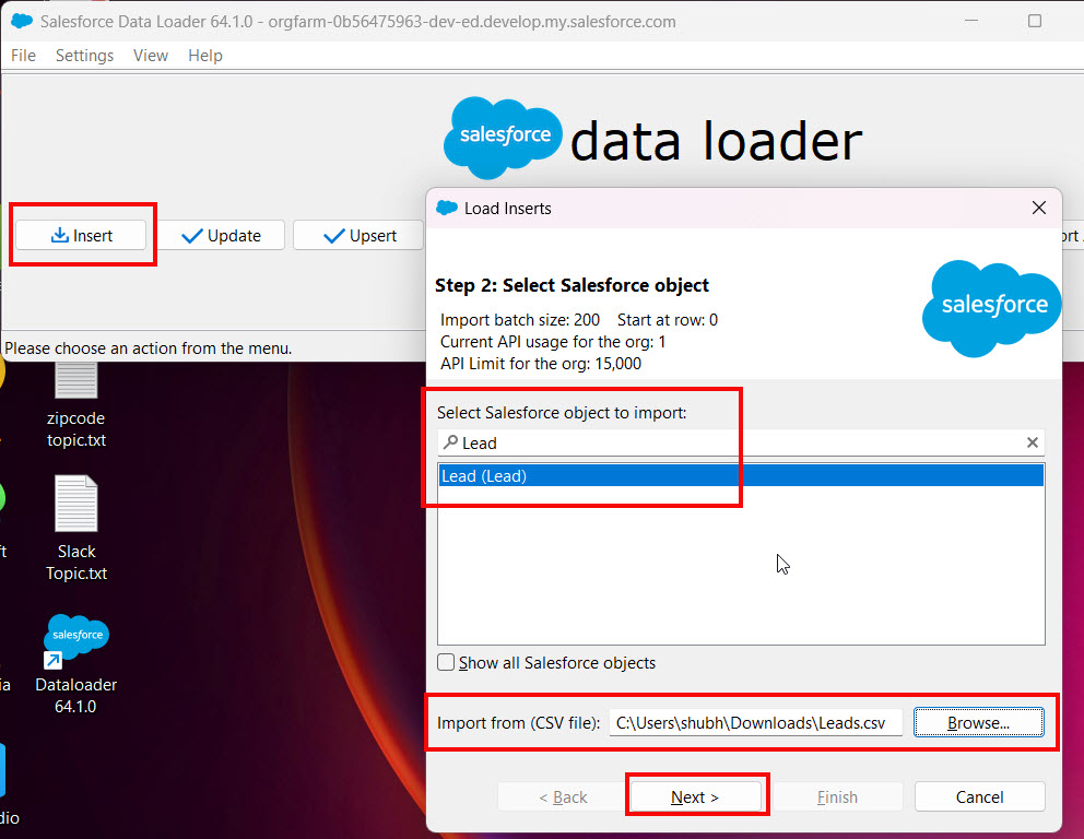 Insert Records From CSV File into Salesforce object