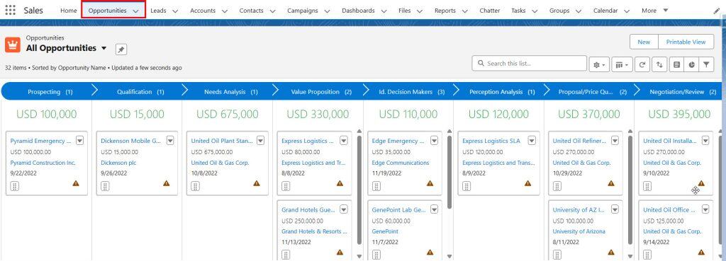 Kanban View of Salesforce Opportunities