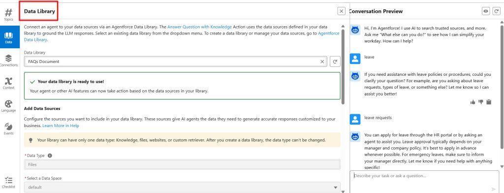 Data Cloud and Data Library in Agentforce