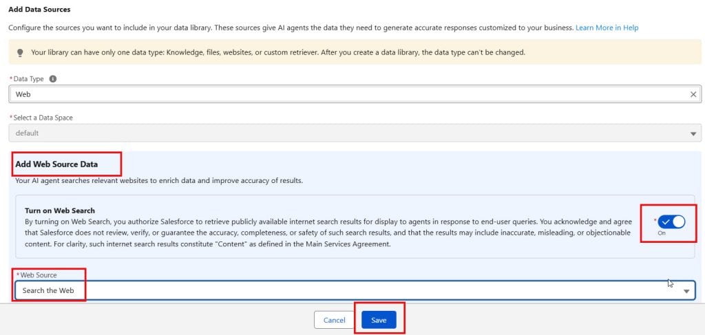 Add Data Source to Agentforce Data Library in Salesforce