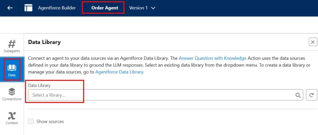 Assign Data Library to AI agents in Salesforce