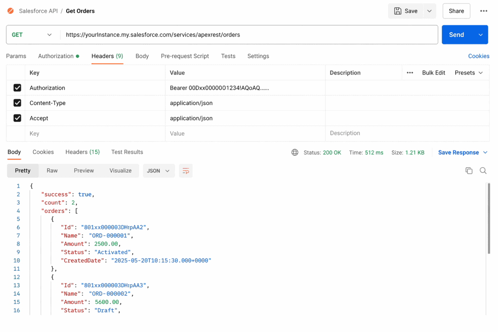 Postman API request response in Salesforce