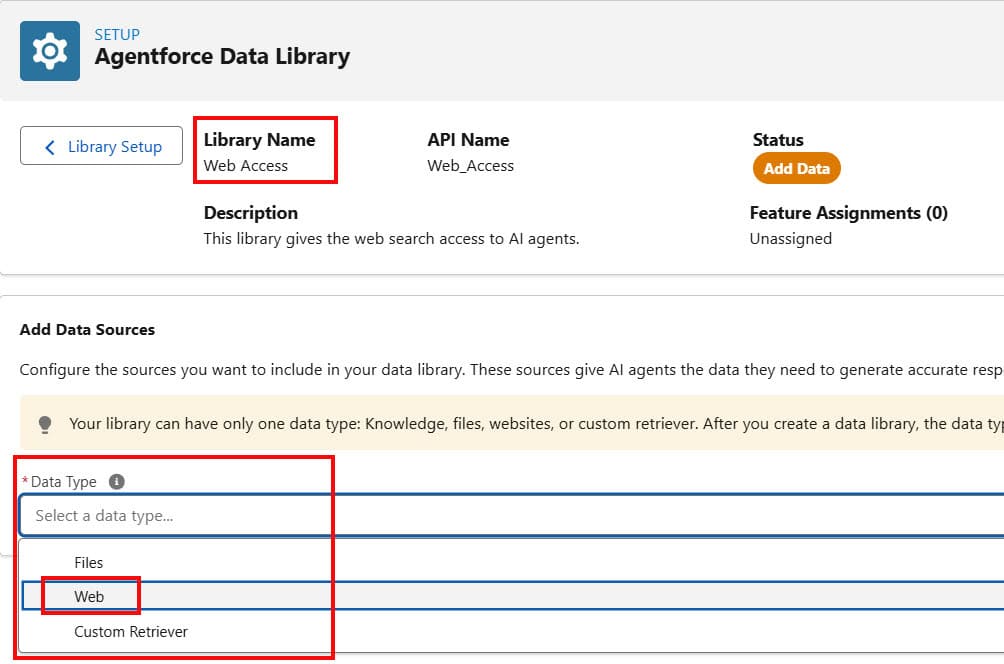 Web Data Type in Agentforce Data Library