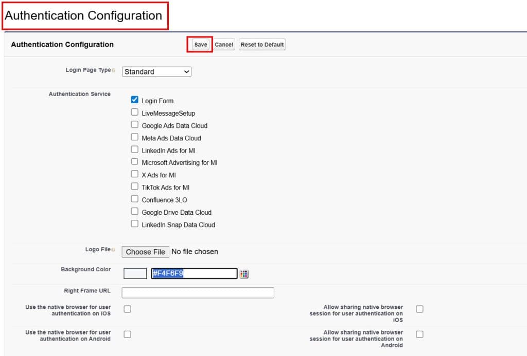 Authentication Configuration in Salesforce