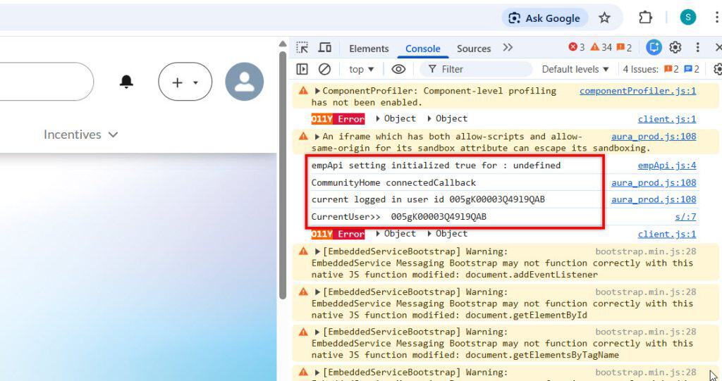 Console Log Community Site in Salesforce