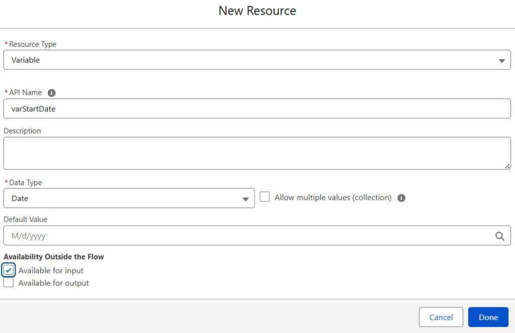 Create New Date Resource in Salesforce Flows