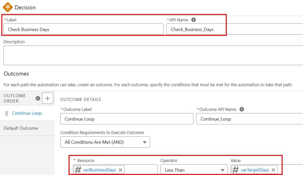 Decision Element in Salesforce flow