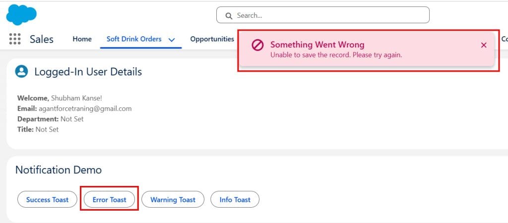 Display Error Alerts Using LWC in Salesforce