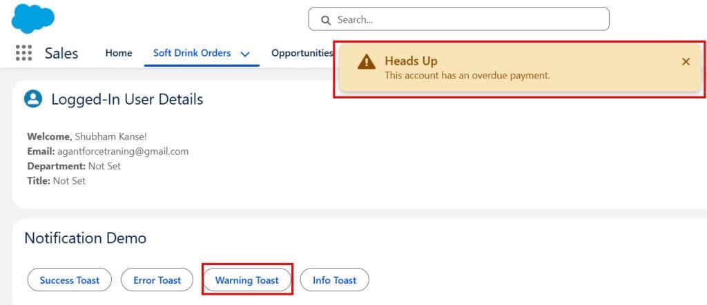 Display Warning Alerts Using LWC in Salesforce