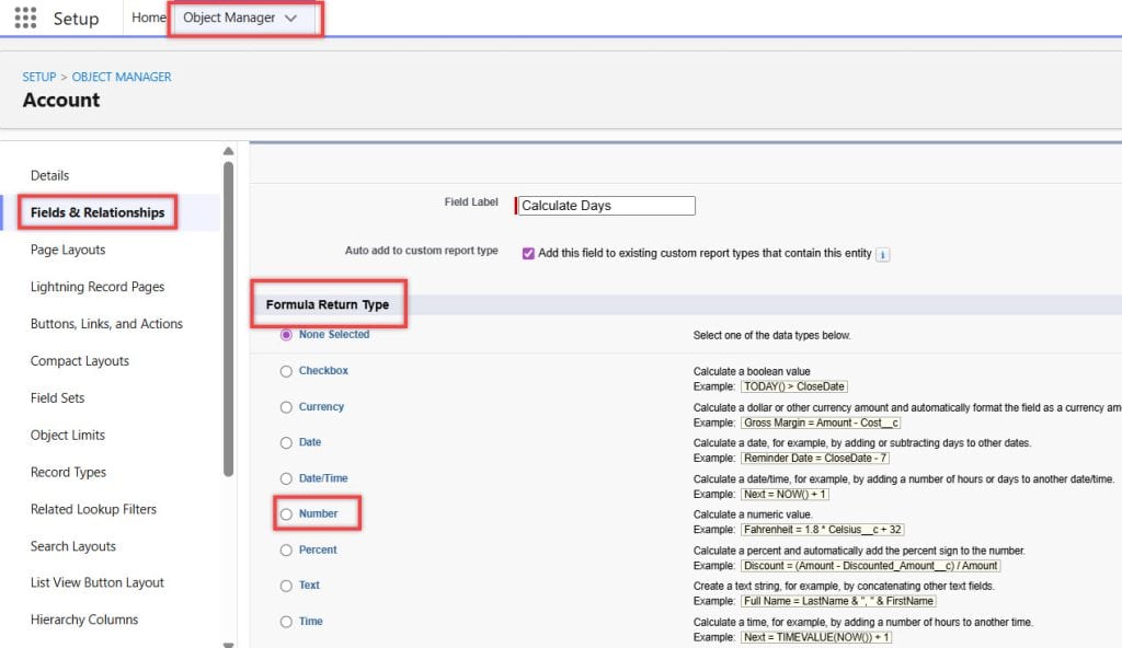 Formula Return Type in Salesforce Fields