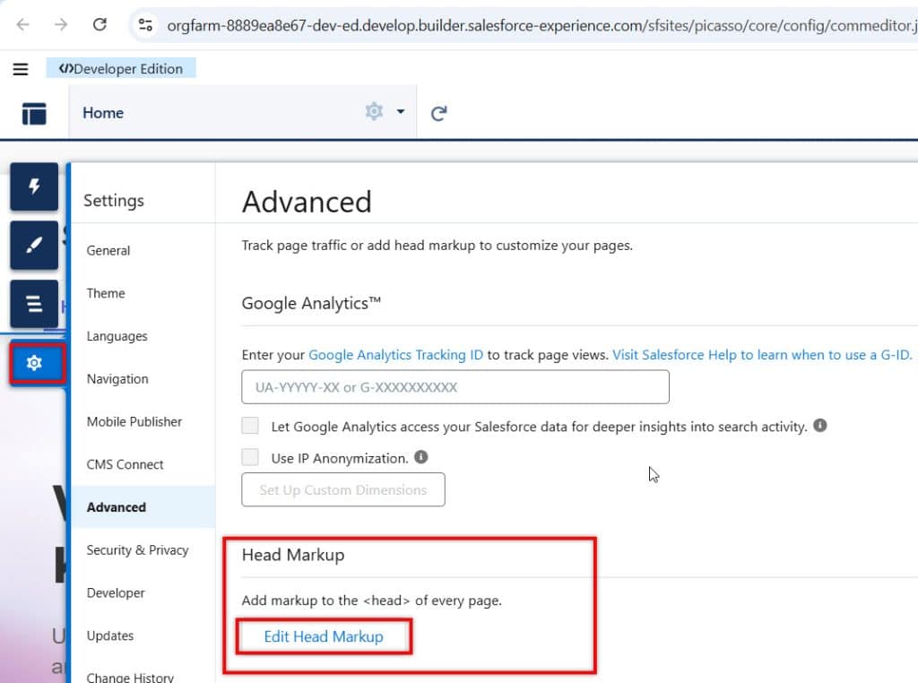 Head Markup in Experience Builder in Salesforce