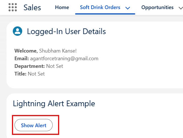 LightningAlert Example in Salesforce LWC