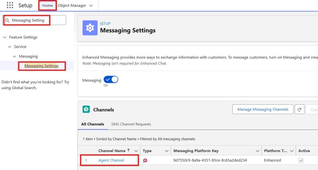 Messaging Setting in Salesforce