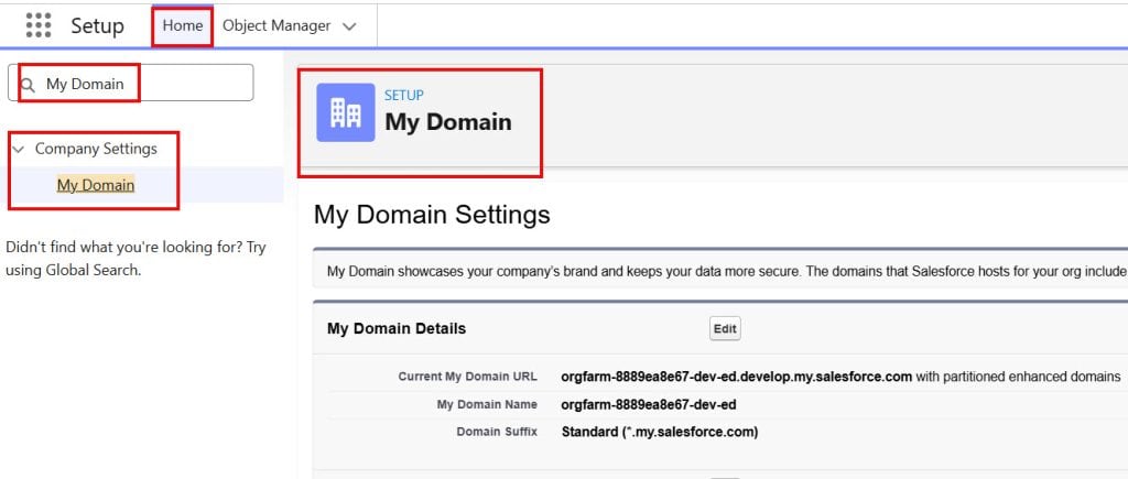 My Domain in Salesforce Setup