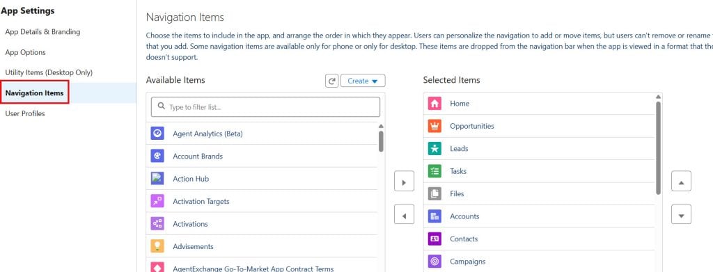 Navigation Items in Salesforce