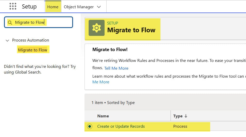 Use the Salesforce Migrate to Flow Tool