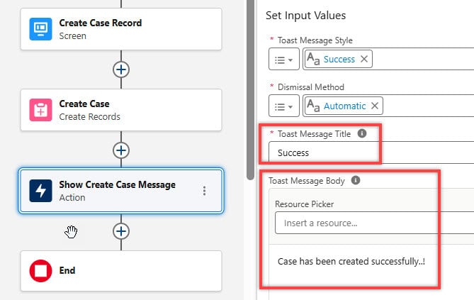 Add Message to Show Toast Element in Salesforce Flow
