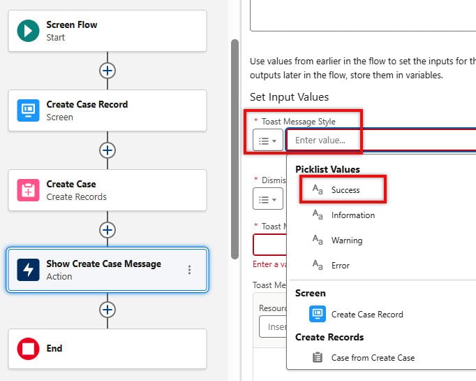 Add Toast Message Style in Salesforce Flow