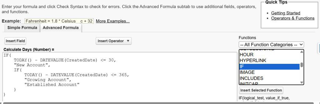 Creating a Formula field and selecting the return type in Salesforce