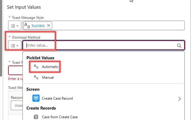 Display Toast Message Element in Salesforce Flows