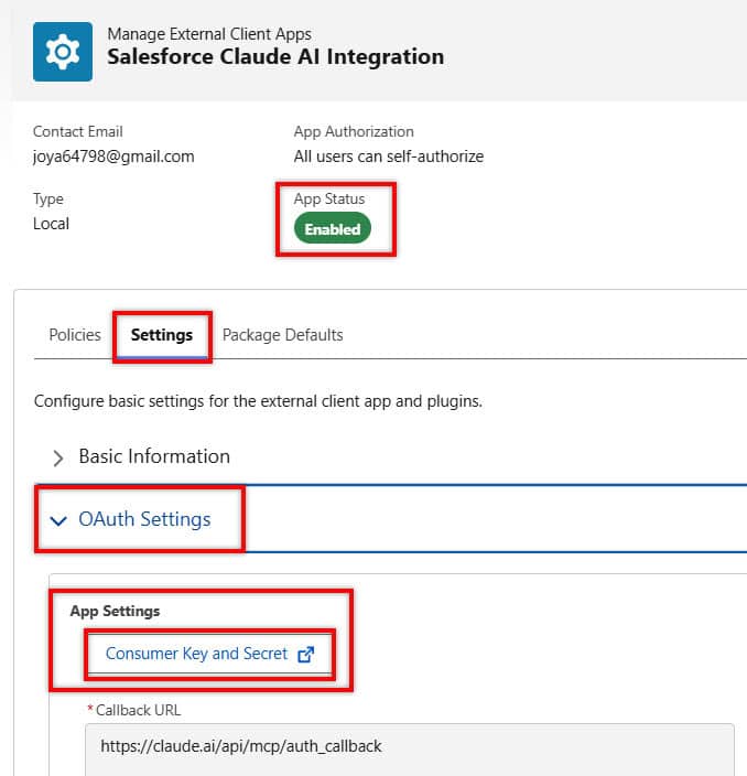 Get Consumer key in Salesforce External App