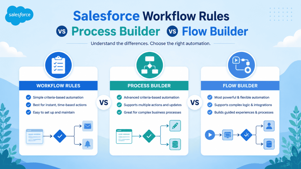 Salesforce Workflow Rules vs Process Builder vs Flow Builder