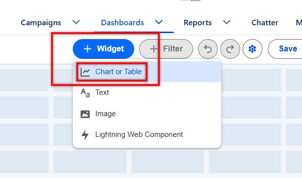 Select Report Chat in Salesforce Dashboard