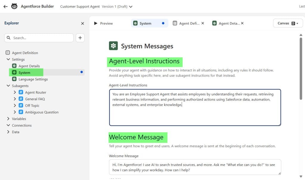 Agent Level Instructions in Agentforce Script Builder