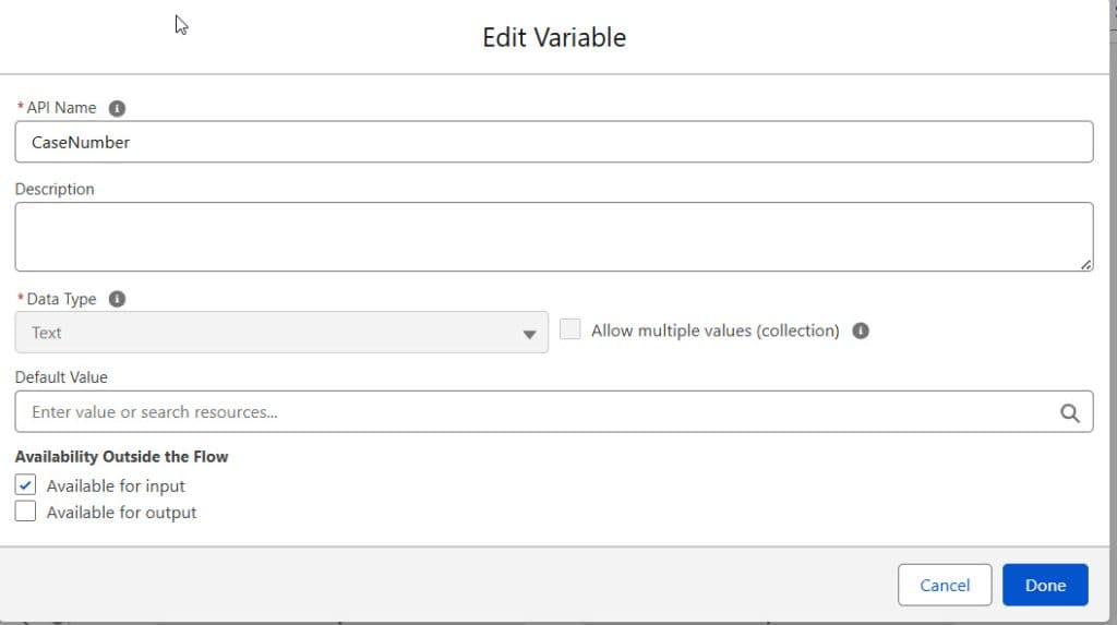 Create Variable in Salesforce Flow