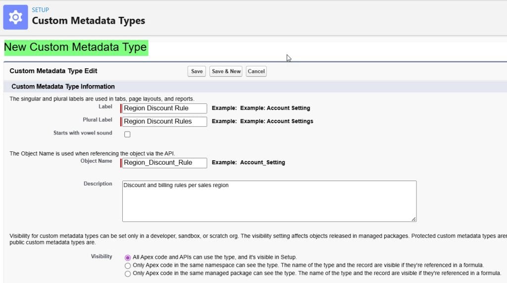 New Custom Metadata Types in Salesforce