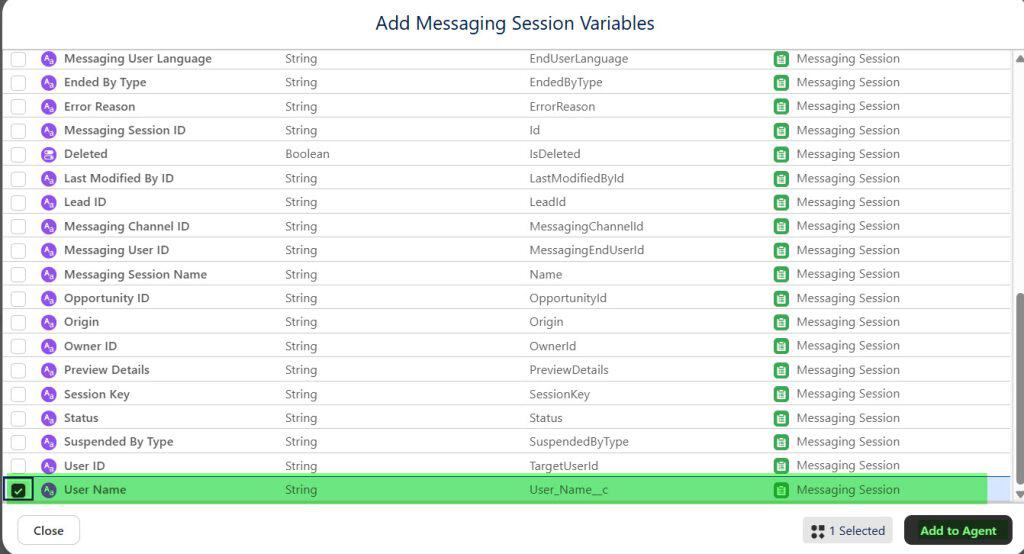Add Messaging Session Variable to AI Agent in Salesforce