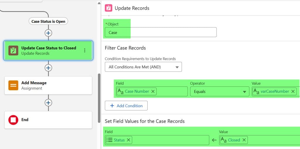 Agent Flow Action to Close cases Automatically in Salesforce