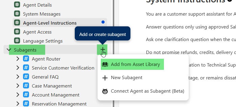 Assign Subagent from Asset Library to Agentforce Agent
