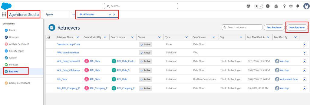 Create Custom Retriever in salesforce Data Cloud