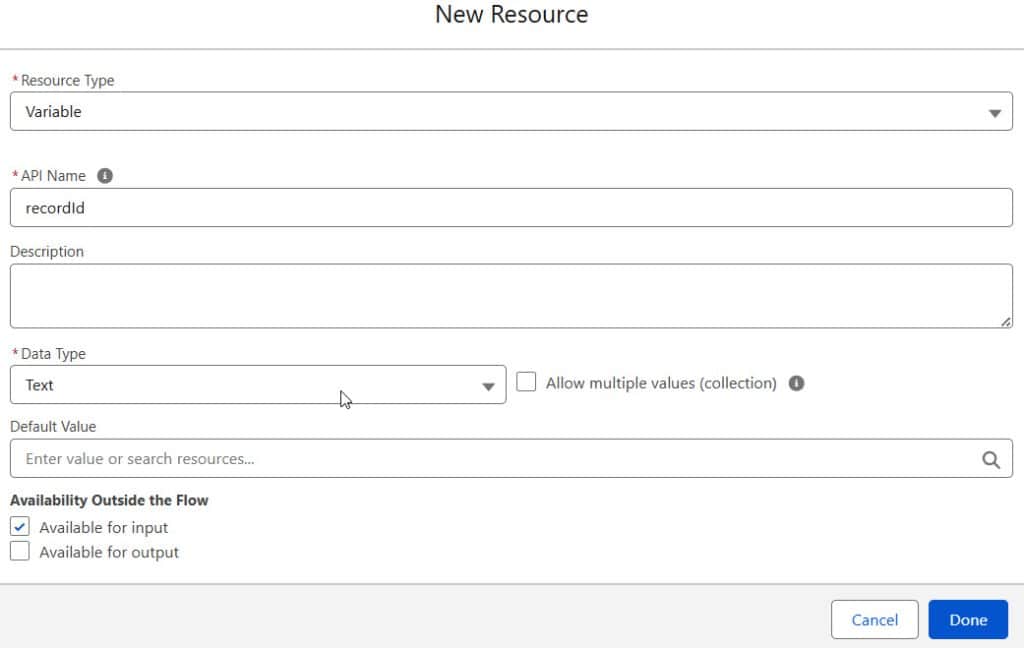 Create Input Variable in Salesforce Flows