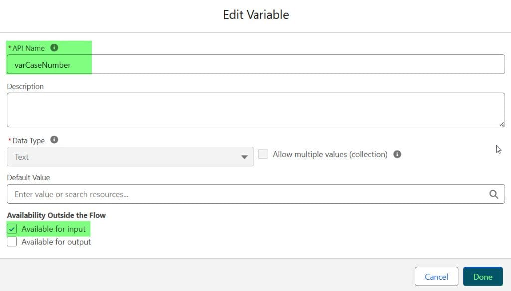 Create Input Variable in Salesforce Flows