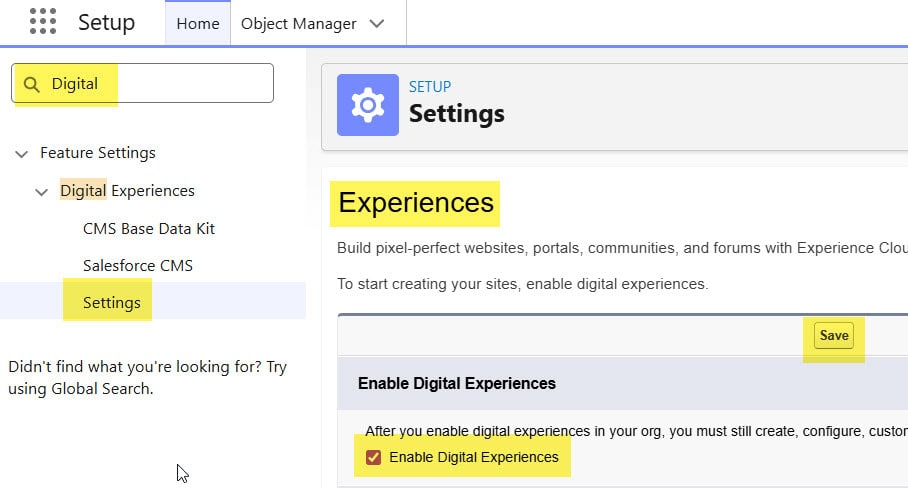 Enable Digital Experience in Salesforce