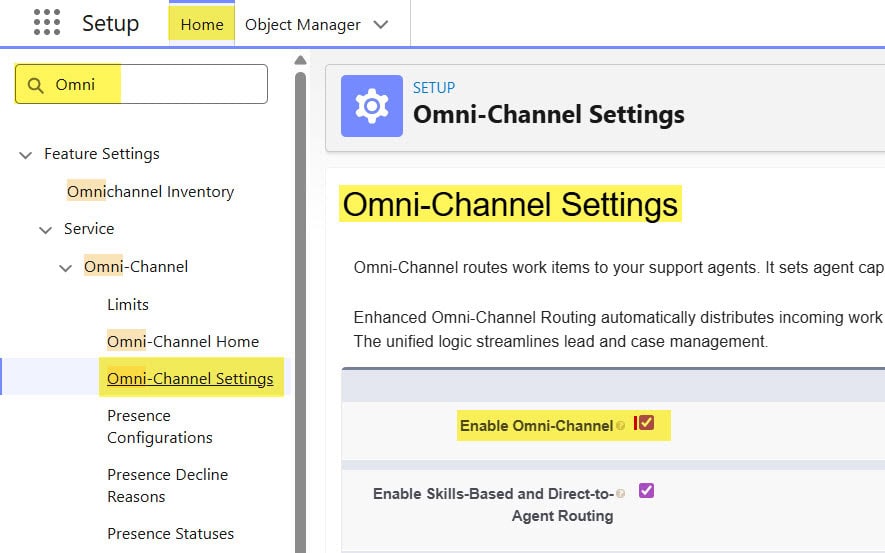 Enable Omni Channel Settings in Salesforce