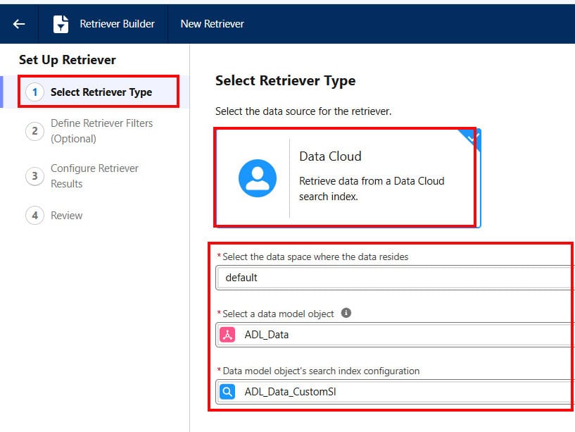 Select Retriever Type in Salesforce Agentforce